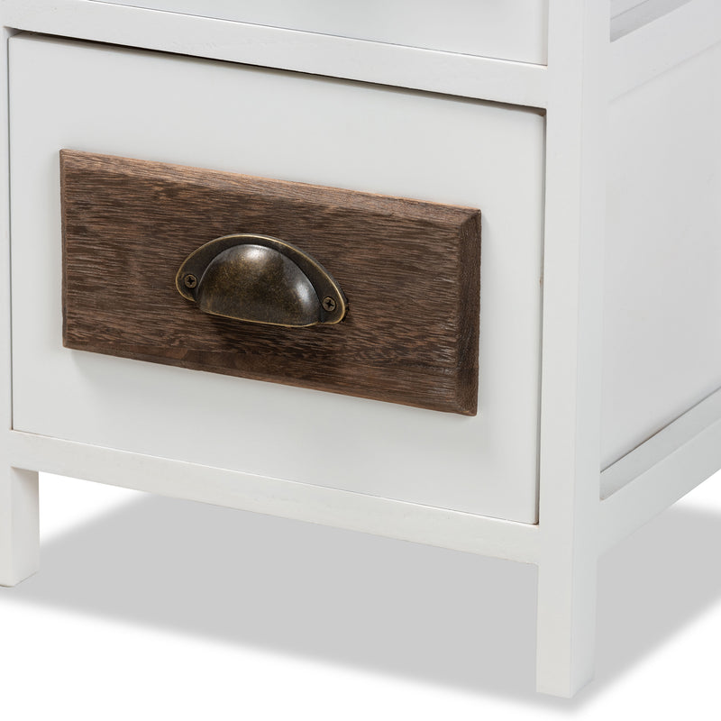 Fanning Modern 3-Drawer Storage Unit in Two-Tone White and Walnut Brown Finished Wood for Stylish Organization