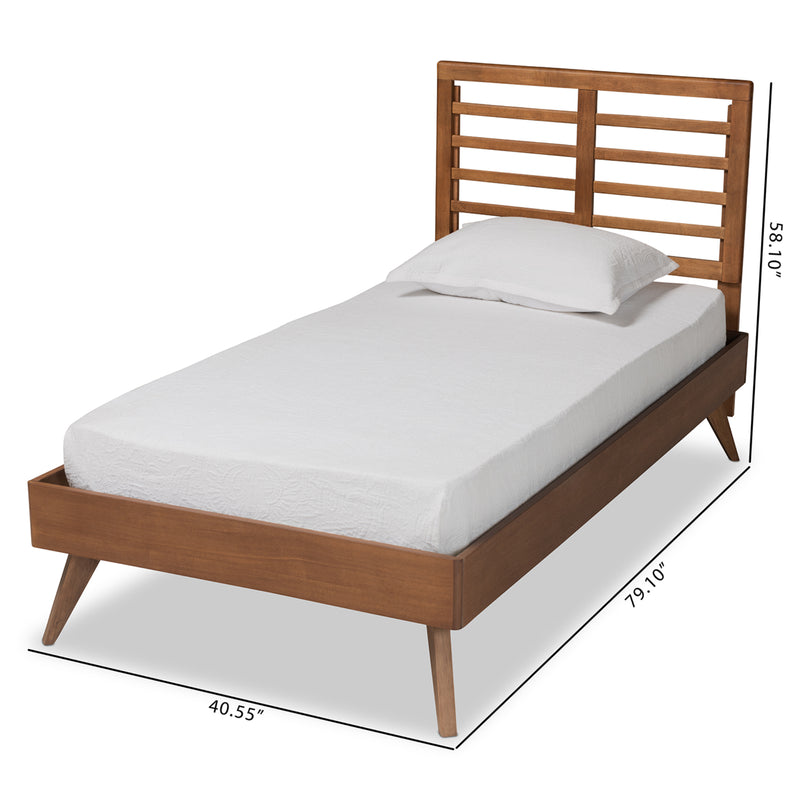 Eris Twin Size Platform Bed in Mid-Century Modern Walnut Brown Wood with Sleek Design and Sturdy Construction