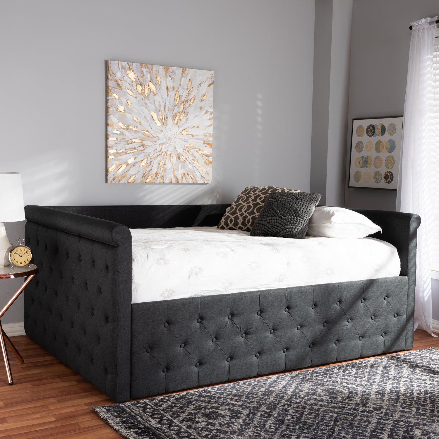 Amaya Daybed - Modern and Contemporary Dark Grey Fabric Upholstered