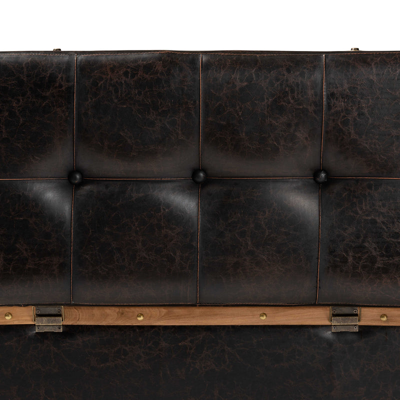 Farrow Ottoman Modern Rustic Transitional Design Dark Brown Faux Leather Oak Brown Finished Wood Base