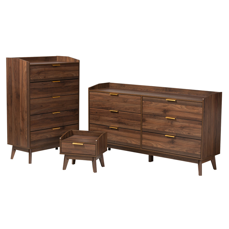 Lena Mid-Century Modern Storage Set 3-Piece Walnut Brown Finished Wood Furniture for Stylish Organization and Décor