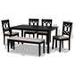 Bennett Dining Set Modern and Contemporary Grey Fabric Upholstered Dark Brown Finished Wood 6-Piece