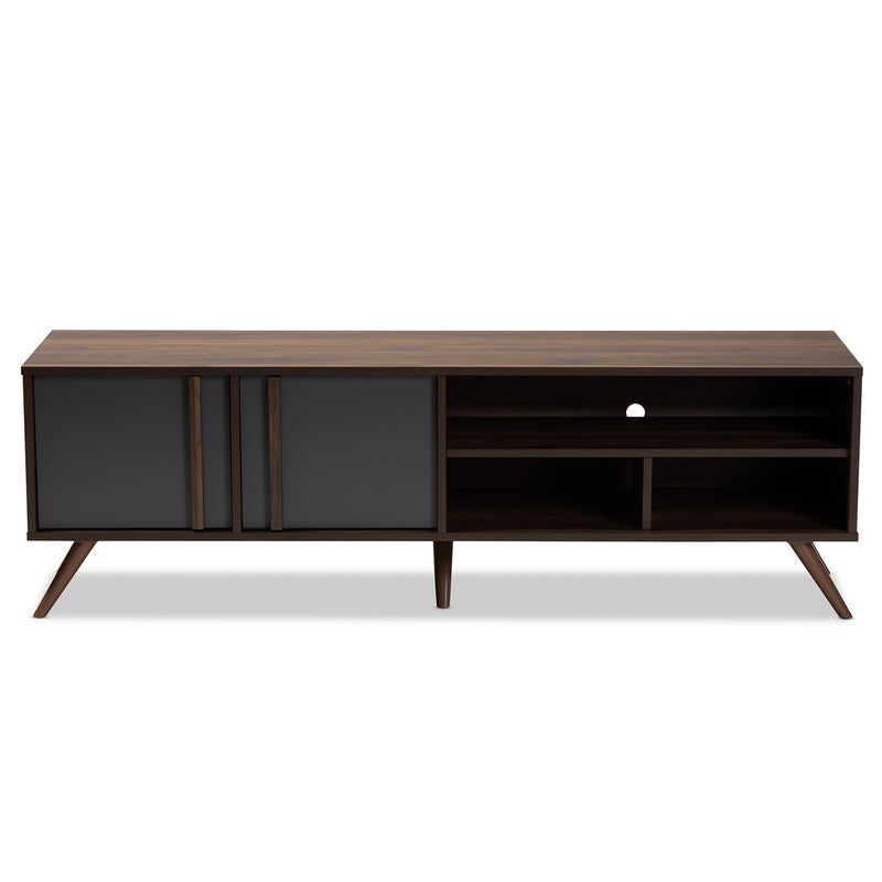 Naoki TV Stand Modern Two-Tone Grey and Walnut Finished Wood 2-Door Entertainment Center for Living Room