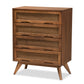 Barrett Mid-Century Modern 4-Drawer Chest in Walnut Brown Wood and Synthetic Rattan for Stylish Storage Solutions