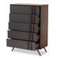 Naoki Bedroom Chest - Modern 5-Drawer Storage Unit in Two-Tone Grey and Walnut Finish for Stylish Organization