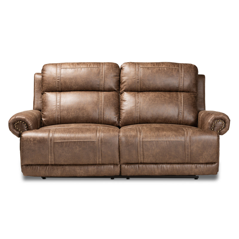 Buckley Reclining Sofa Modern Light Brown Faux Leather Upholstered 2-Seater Couch for Stylish Living Rooms