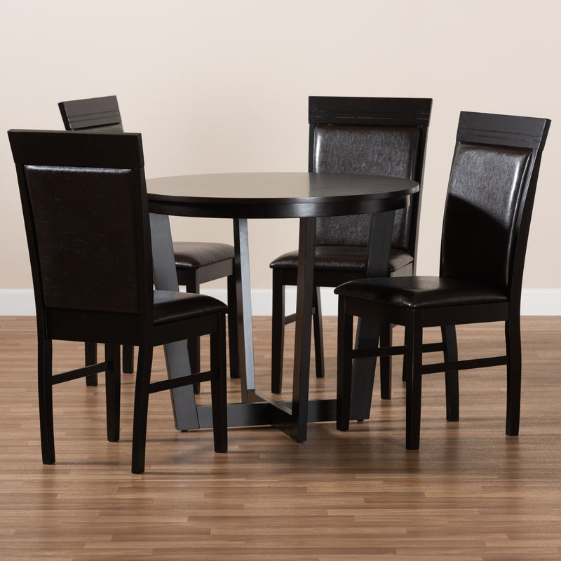 Irma Dining Set Modern 5-Piece Dark Brown Faux Leather Upholstered Dining Furniture with Finished Wood