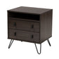 Glover Modern Nightstand Dark Brown Wood with Black Metal Accents Featuring 2 Drawers for Stylish Bedroom Storage