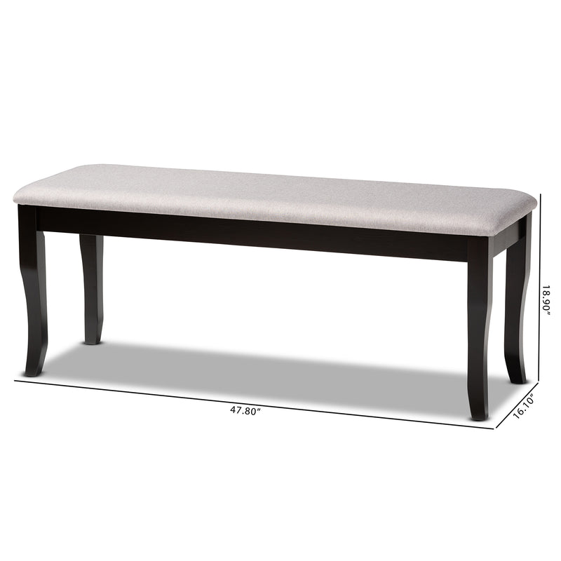 Cornelie Dining Bench Modern Contemporary Transitional Grey Fabric Upholstered Dark Brown Finished Wood