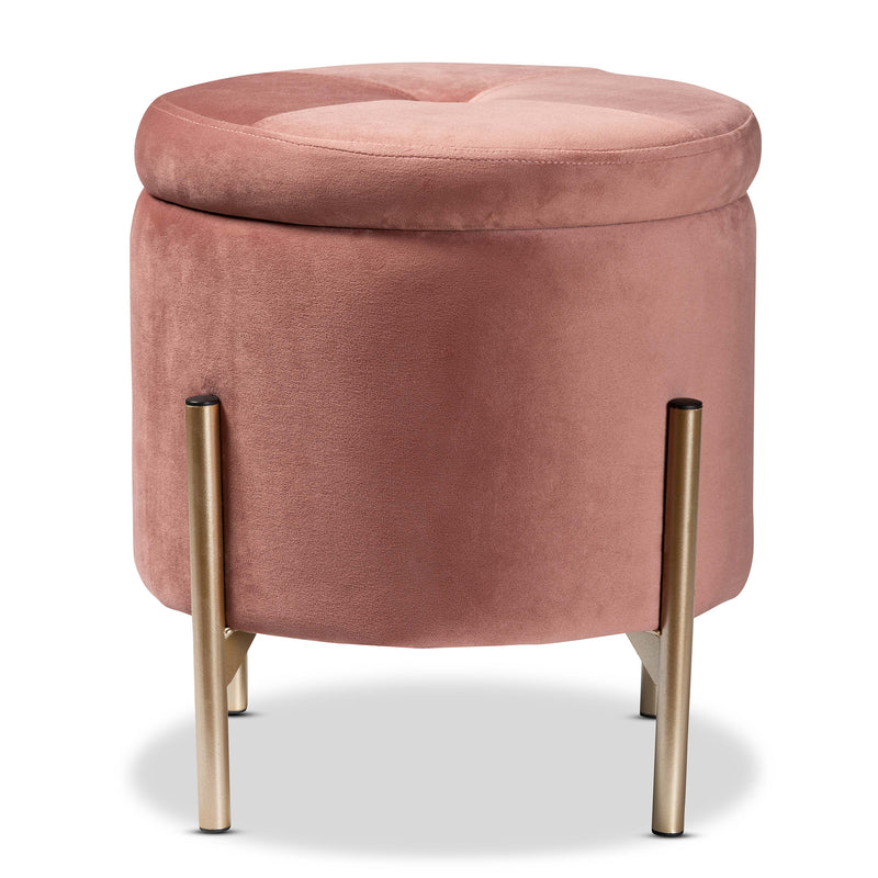 Malina Ottoman Contemporary Glam Luxe Pink Velvet Fabric Upholstered Gold Finished Metal Storage