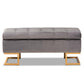 Ellery Ottoman Luxe and Glam Grey Velvet Fabric Upholstered Gold Finished Metal Storage