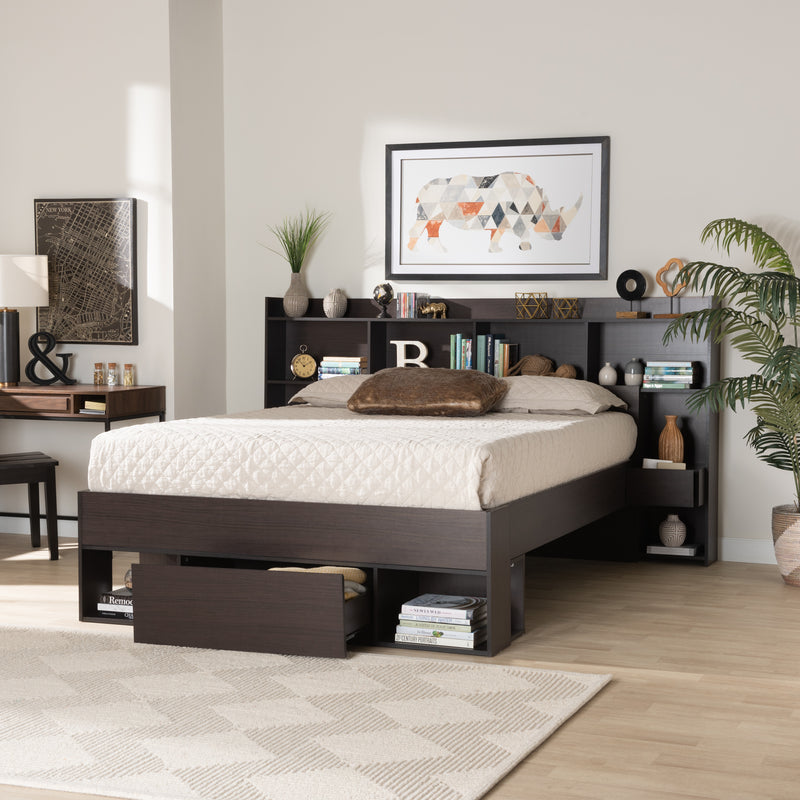 Dexton Queen Size Platform Storage Bed Modern Dark Brown Wood Design with Ample Under-Bed Storage