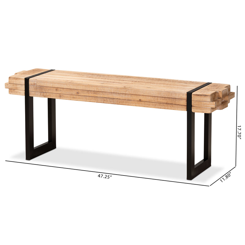 Henson Rustic Industrial Bench Natural Brown Wood with Black Metal Accents for Stylish Home Decor and Seating Solutions