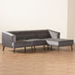 Morton Sectional Sofa Mid-Century Modern Contemporary Grey Velvet Fabric Upholstered Dark Brown Finished Wood with Right Facing Chaise