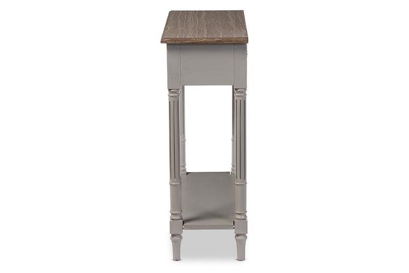 Edouard Console Table French Provincial Style White Wash Distressed Wood Grey Two-tone 1-Drawer Design for Elegant Home Decor