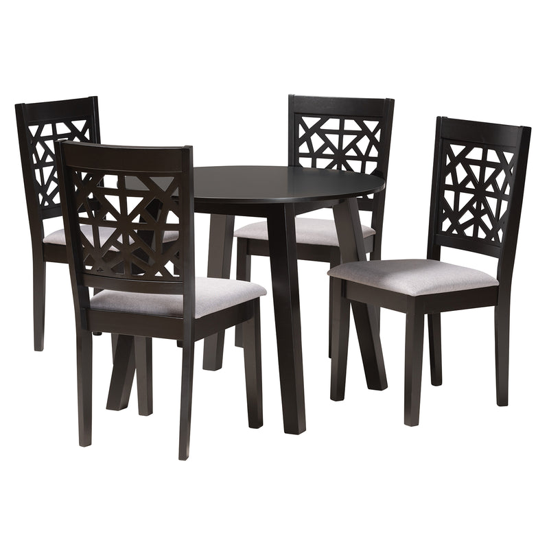 Aiden Dining Set Modern Grey Fabric and Dark Brown Finished Wood 5-Piece Dining Room Furniture for Stylish Home Decor