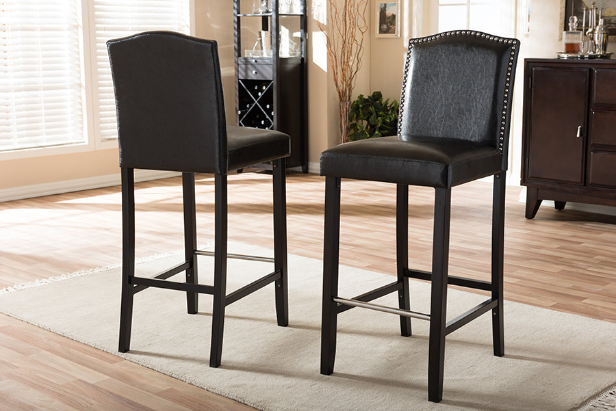 Libra Bar Stool Black Modern with Nail Head Trim Set of 2