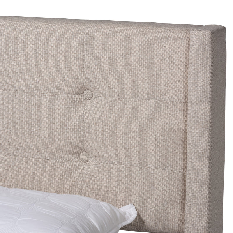 Casol Platform Bed - Mid-Century Modern Transitional Beige Fabric Upholstered