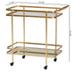 Destin Mobile Wine Bar Cart - Modern Glam Design with Brushed Gold Metal and Mirrored Glass, 2-Tier Storage