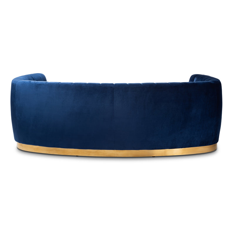 Milena Glam Sofa Royal Blue Velvet Upholstered with Gold Finish Luxurious Modern Furniture for Living Room Decor