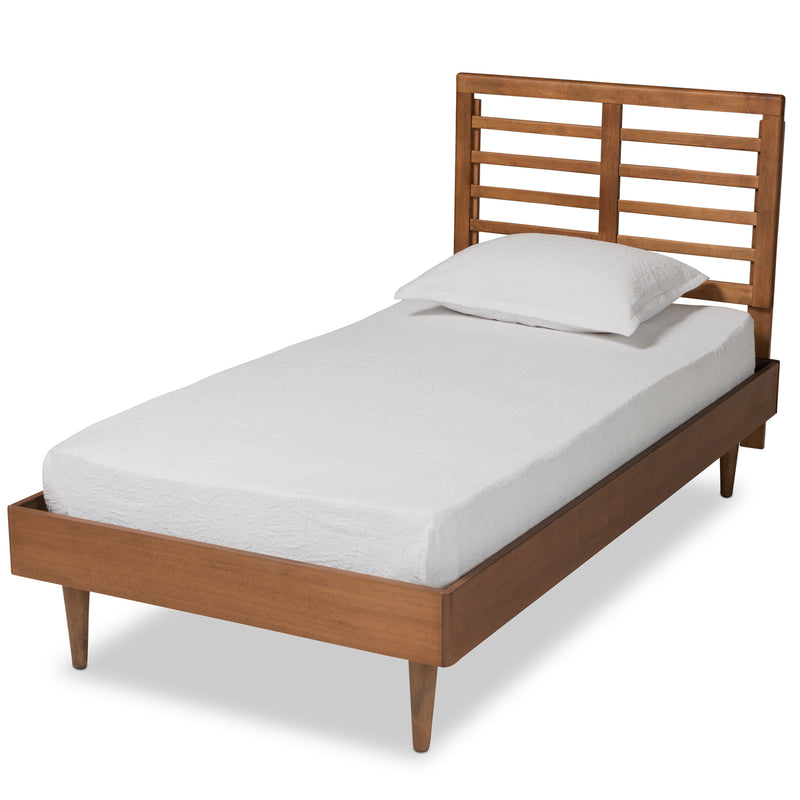 Delia Twin Size Platform Bed - Mid-Century Modern Walnut Brown Wood, Stylish and Durable Bedroom Furniture