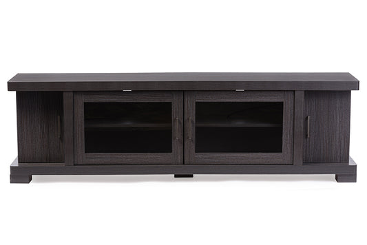 Viveka 70-Inch TV Cabinet in Greyish Dark Brown Wood with 2 Glass Doors and 2 Solid Doors for Stylish Living Room Storage Solutions