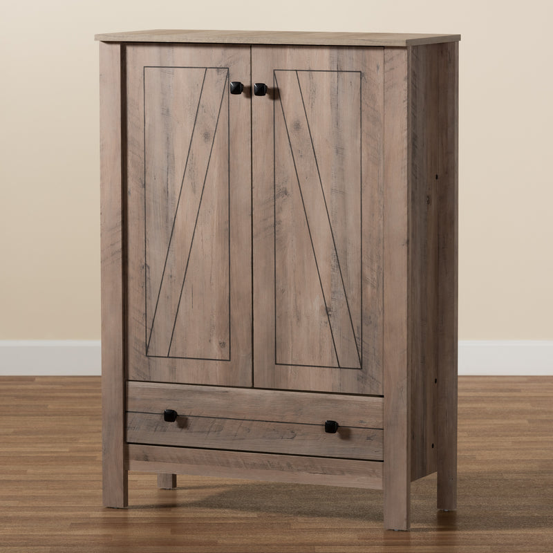 Derek Shoe Cabinet - Modern Rustic Oak Finished Wood with 1 Drawer for Stylish Storage Solutions