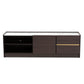 Walker Modern Contemporary TV Stand Dark Brown Gold Finished Wood Faux Marble Top for Stylish Living Room Storage Display