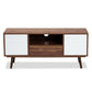 Grover Mid-Century Modern TV Stand - Two-Tone Cherry Brown and White Wood with 2 Doors for Stylish Living Room Storage