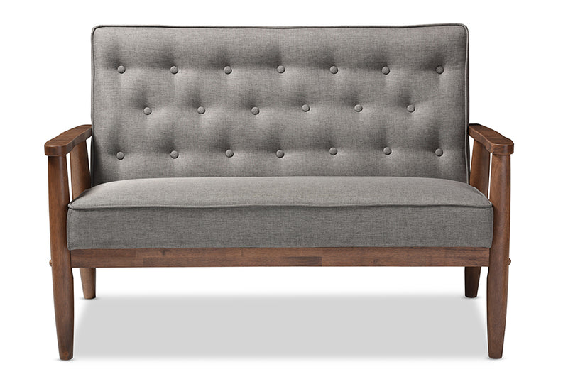 Sorrento Mid-century Retro Modern Grey Fabric Upholstered Wooden 2-seater Loveseat