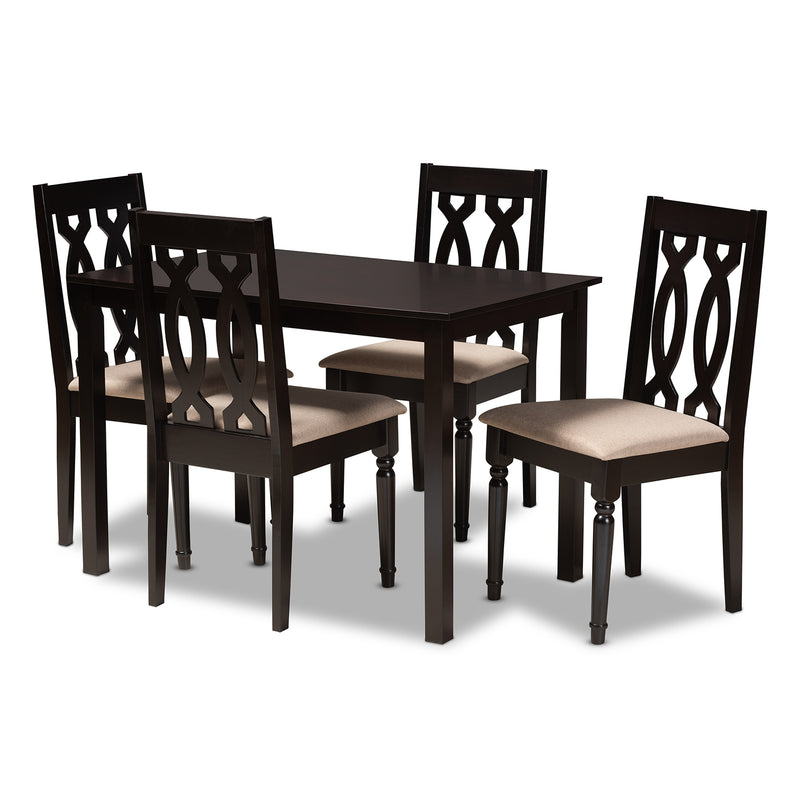 Cherese Dining Set Modern Contemporary Grey Fabric Upholstered Espresso Brown Finished 5-Piece Wood