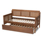 Toveli Vintage French Inspired Daybed with Trundle in Ash Walnut Wood and Synthetic Rattan Design