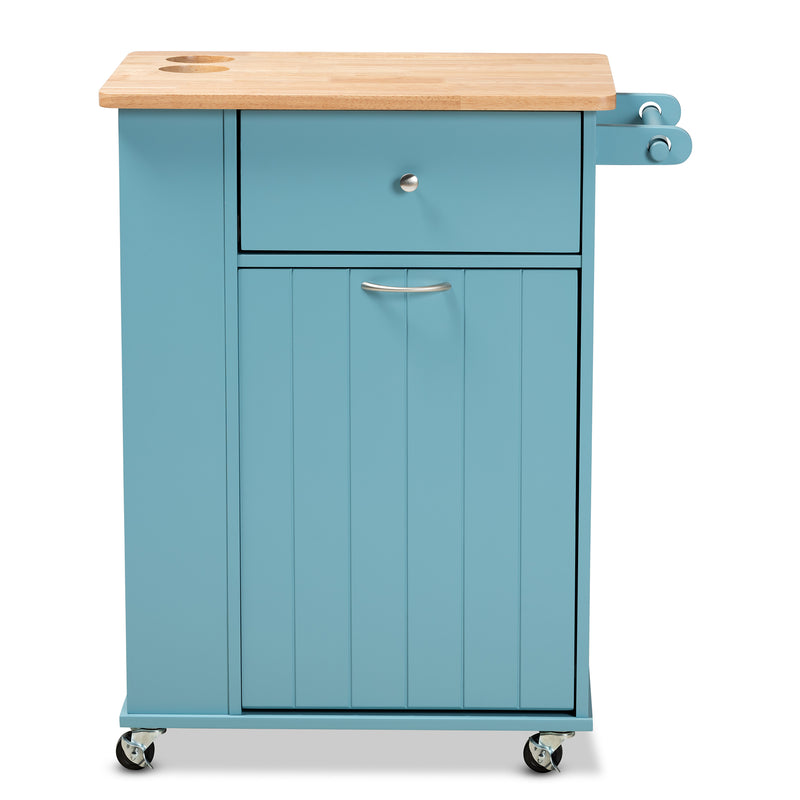 Liona Kitchen Storage Cart Modern Sky Blue Finished Wood with Ample Storage Space and Versatile Design for Your Home