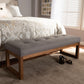 Caramay Bench Modern and Contemporary Grey Fabric Upholstered Walnut Brown Finished Wood