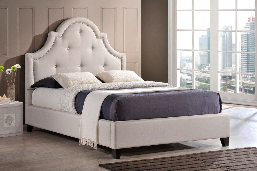 Colchester Modern Platform Bed Full Size Light Beige Linen for a Stylish Bedroom Upgrade