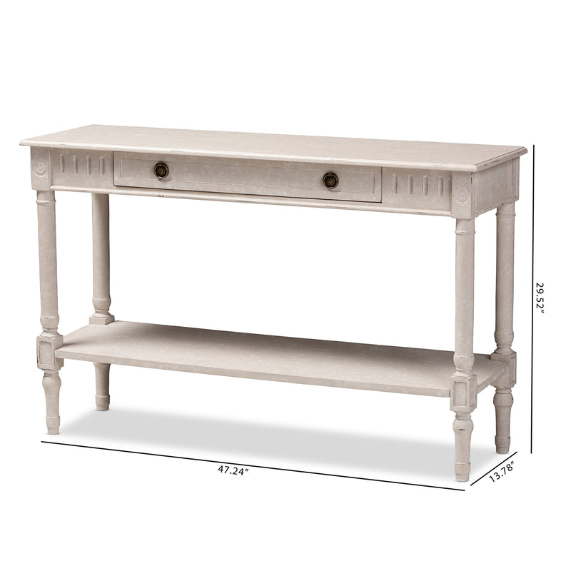 Ariella Console Table Country Cottage Farmhouse Style with 1 Drawer Whitewashed Finish