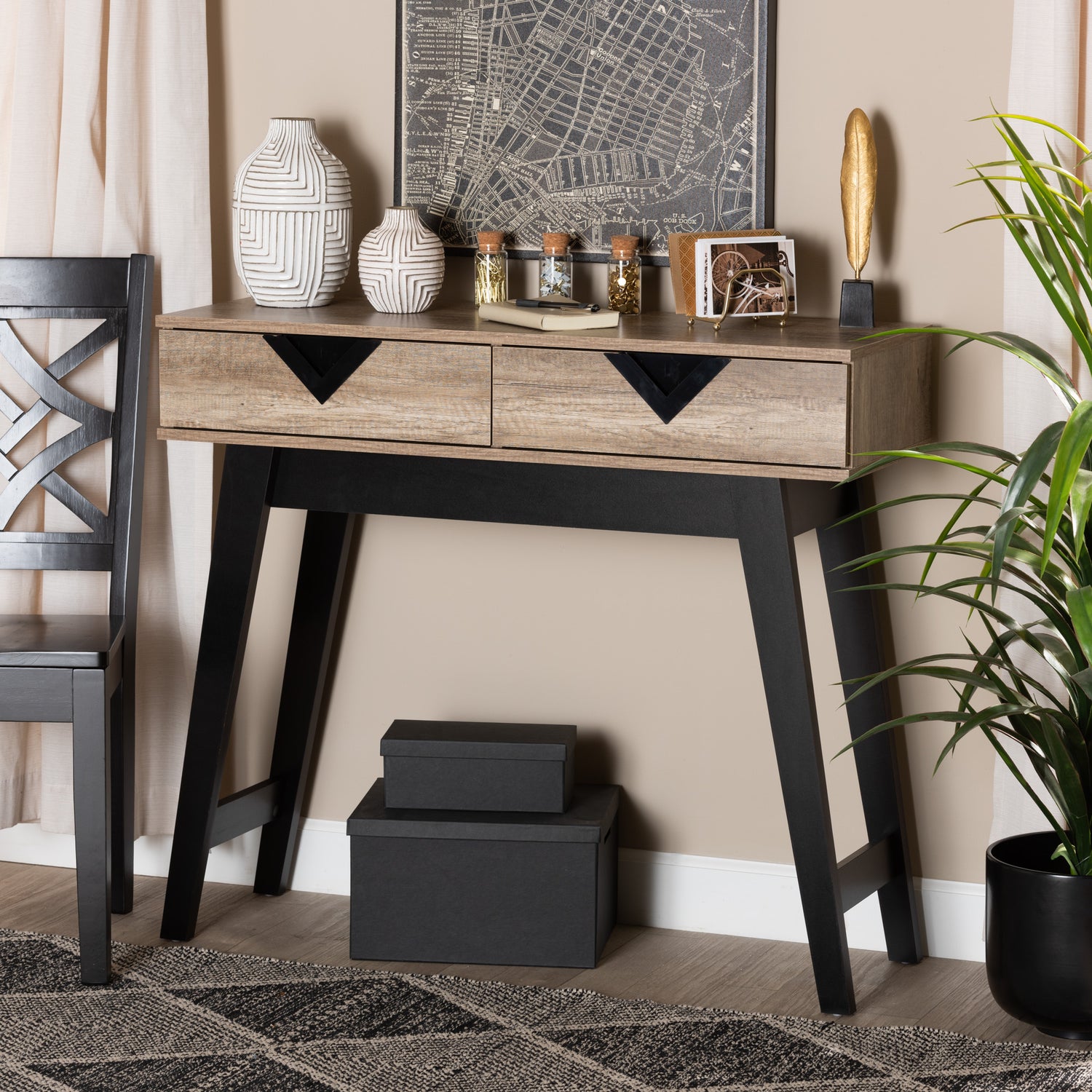 Wales Console Table Modern Light Brown Finished Wood with 2 Drawers for Stylish Storage and Display