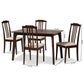 Clarissa Dining Set Mid-Century Modern 5-Piece Cream Fabric and Dark Brown Wood Furniture for Stylish Dining Rooms