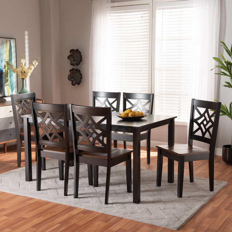 Nicolette Dining Set Modern and Contemporary Dark Brown Finished Wood 7-Piece