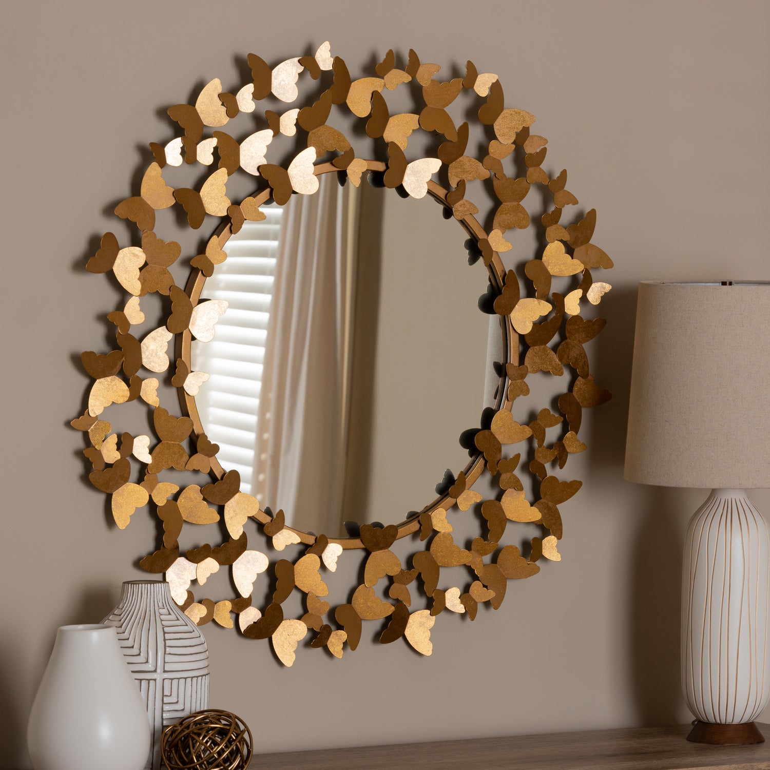 Soleil Butterfly Accent Wall Mirror in Antique Gold Finish, Elegant Decorative Mirror for Home Décor and Living Room Art