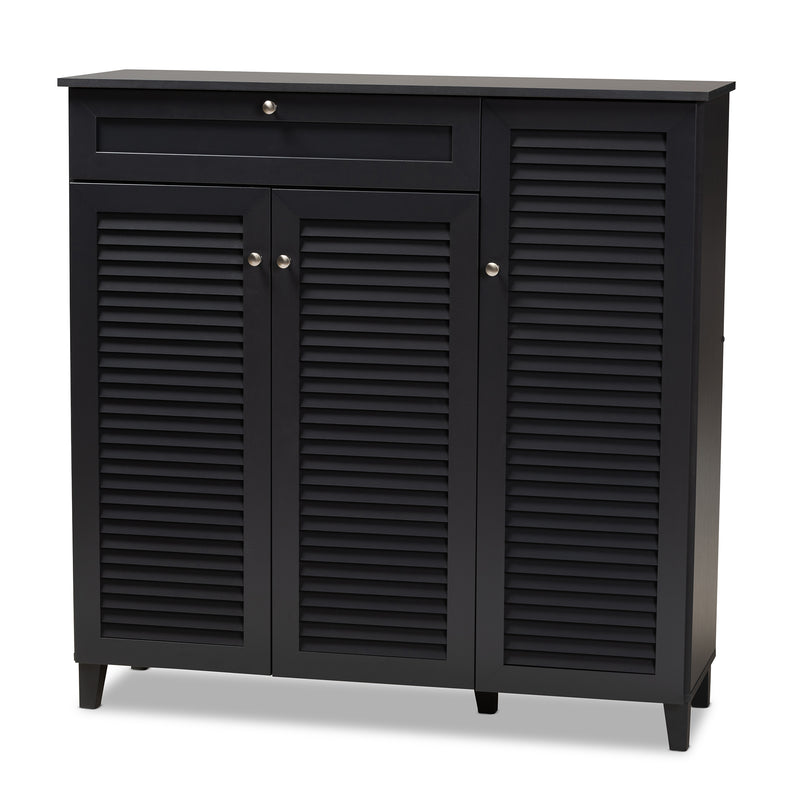 Coolidge Shoe Storage Cabinet Modern and Contemporary Dark Grey Finished 11-Shelf Wood with Drawer