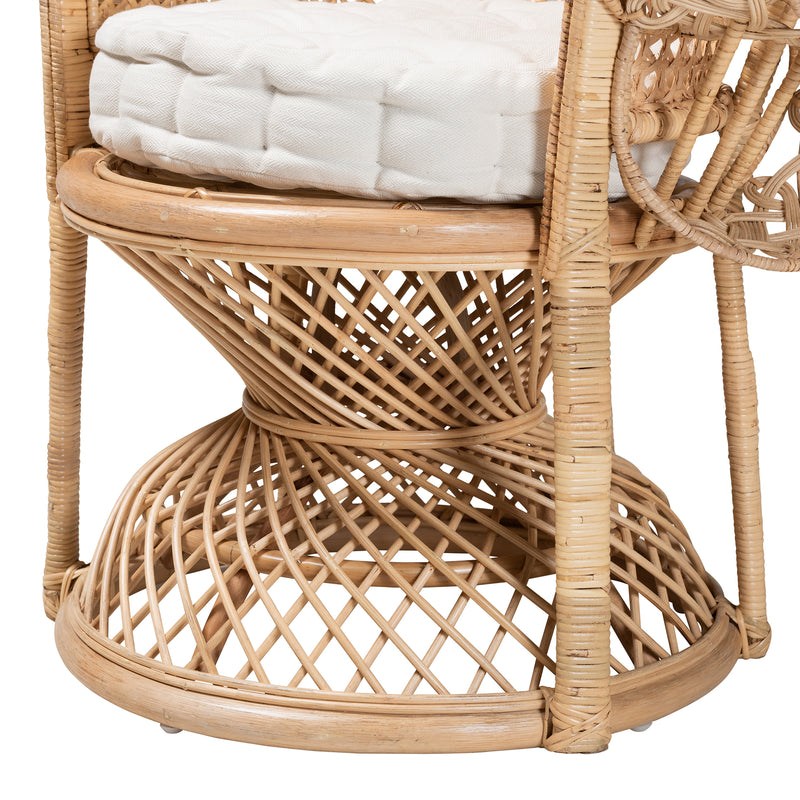 Ediva Modern Bohemian Rattan Accent Chair in Natural Brown - Stylish Peacock Design for Living Room or Bedroom