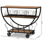 Frieda Console Cart Rustic Industrial Farmhouse Design with Walnut Brown Wood and Black Metal Accents