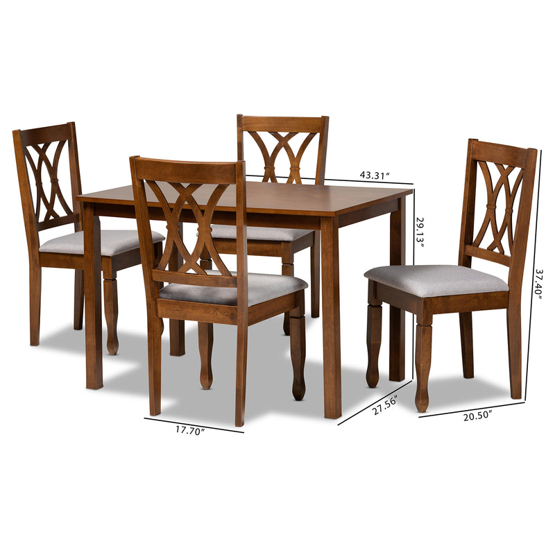 Sefa 5-Piece Dining Set Modern Grey Fabric Upholstered Chairs with Walnut Brown Finished Wood Table