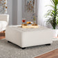 Athena Square Ottoman Modern Ivory Boucle Upholstered with Black Wood Base Stylish Accent Furniture for Living Room or Bedroom