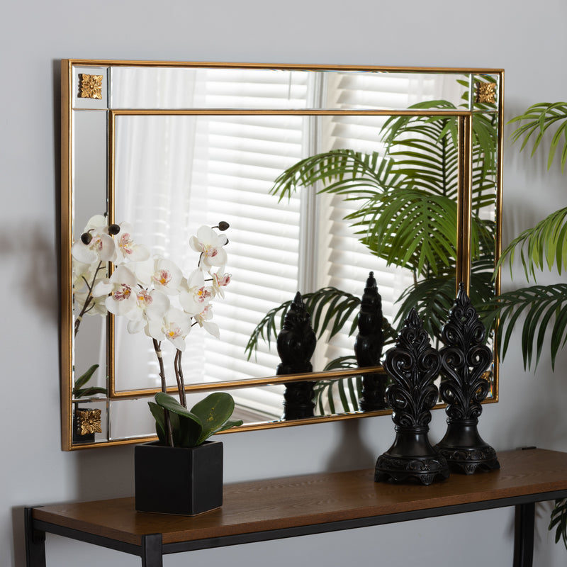 Iara Accent Wall Mirror - Modern Glam Luxe Antique Goldleaf Finished Wood Design for Elegant Home Decor