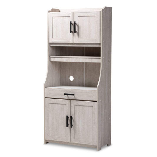 Portia Kitchen Storage Cabinet Modern 6-Shelf White-Washed Wood Organizer for Home and Dining Spaces