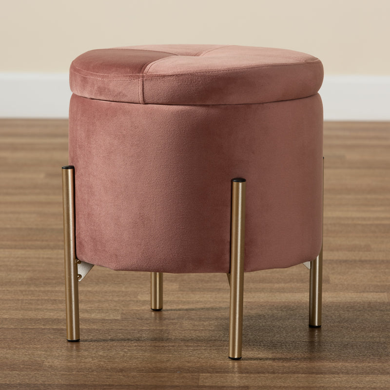 Malina Ottoman Contemporary Glam Luxe Pink Velvet Fabric Upholstered Gold Finished Metal Storage