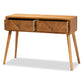 Mae Mid-Century Modern Console Table Natural Brown Wood with 2 Drawers for Stylish Storage and Display