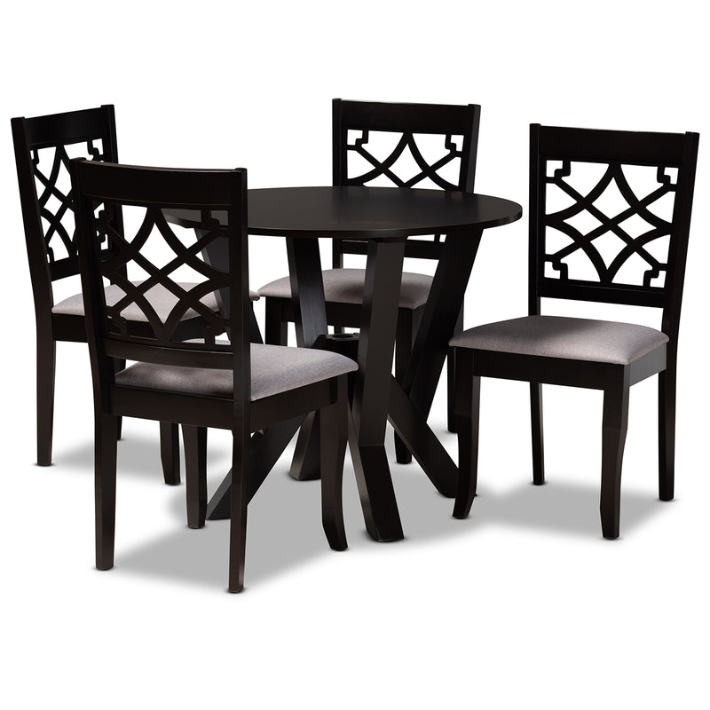 Alisa Dining Set Modern and Contemporary Grey Fabric Upholstered Dark Brown Finished Wood 5-Piece